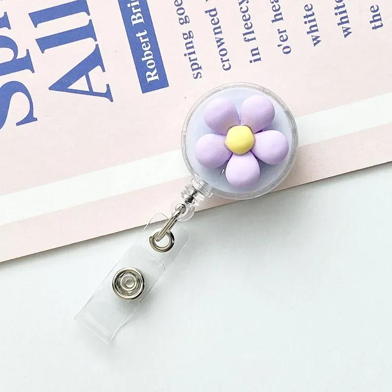 Women Cute Flower Retractable Badge Reel ID Lanyard Name Tag White Collar Badge Holder Reels Keychain Card Holder Accessories