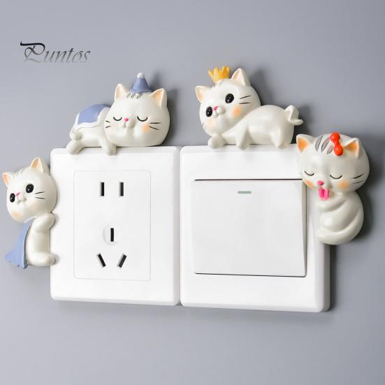 Home Atmosphere Decoration Cute Cat Light Switch Sticker, Adorable Kitten Wall Self?Adhesive Socket Panel Easy Install Patch Cover Decor,