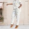 Women Plus Size Two Piece Set Short Sleeve Top Pocket Pants Moon Star Celestial Print Outfit