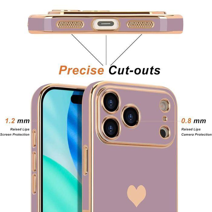 Coque pour iPhone 18 Pro, Silicone Protection Antichoc Slim Motif Cœur - Violet