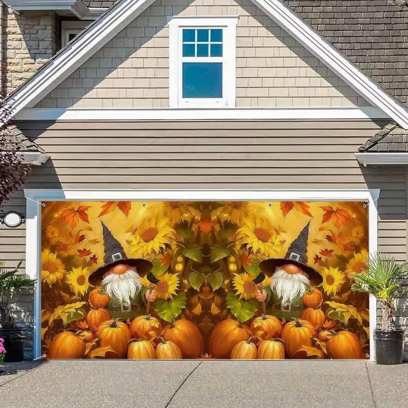 2D Fall Gnome Pumpkin Sunflower Garage Door Banner Backdrop 47.2x31.5inch/120*80cm