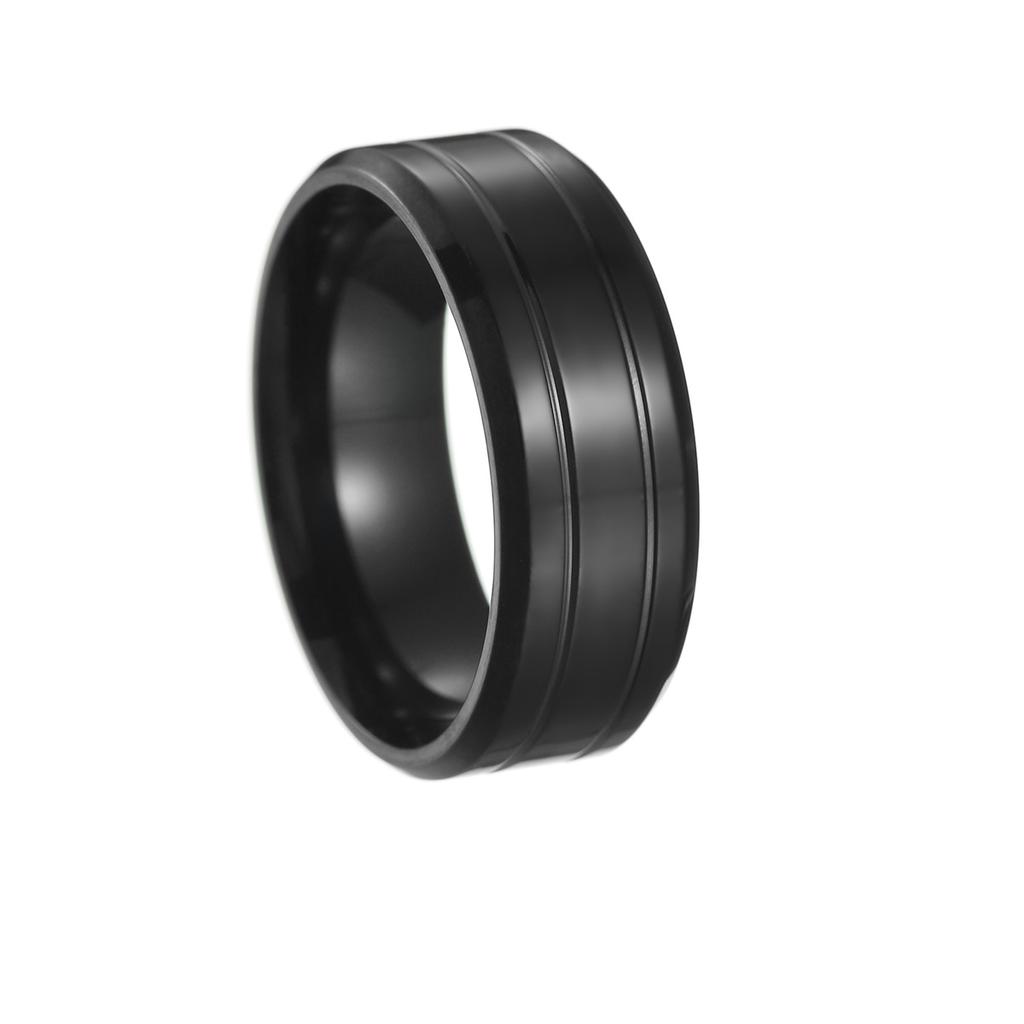 Men's 8mm Wide Groove Frosted Ring Stainless Steel Simple Matte Finish Exquisite Accessory