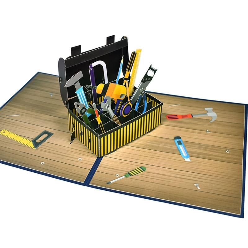 Birthday Card for Men Fathers Day Greeting Card 3D Tool Box Pop-Up Cards with Envelope Card Postcards Dad Grandfather