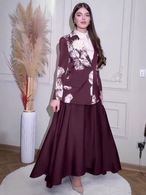 European & American Elegant Fashion Print Jacket + Midi Skirt Set - Autumn 2025 Collection