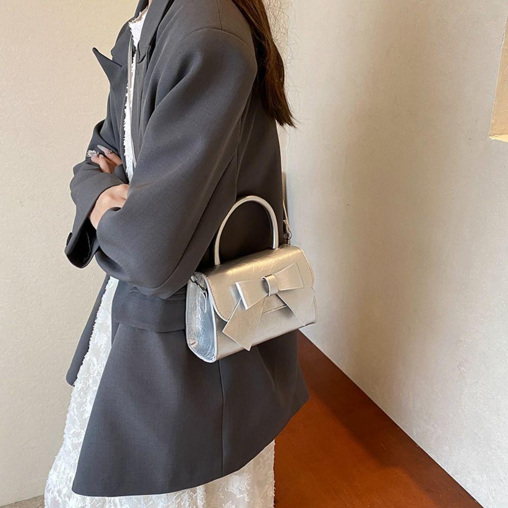 

PU Leather Bow Shoulder Bag Y2k Women Handbag Casual Bowknot Armpit Bag Lady чорний