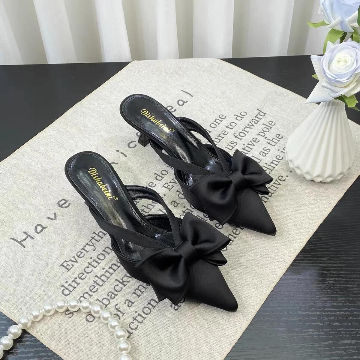 

Pointed Toe Mules Women s Slippers Summer Sexy Thin High Heels Slippers Women Outdoor Party Wedding Pumps Women s Heeled Shoes 35 чорний