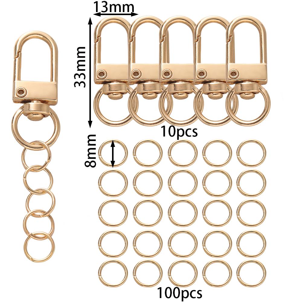 110 Stück/Set Legierung Karabiner Hummerverschluss Haken Schlüsselanhänger Zubehör mit Biegeringen für DIY Schlüsselanhänger Halskette Armband Zubehör