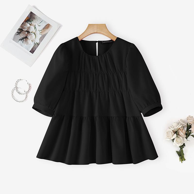 ZANZEA Lässige Bluse mit Rundhalsausschnitt, einfarbig, locker und kurzärmelig für Damen