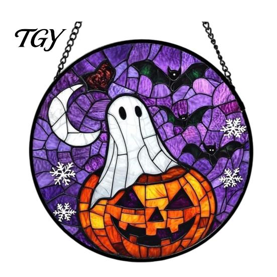 Waterproof Outdoor Branch Decoration Retro Halloween Pendant, Ghost/Bat/Spider Web/Pumpkin Head Print, Dark Theme Holiday Decor Vintage Acrylic