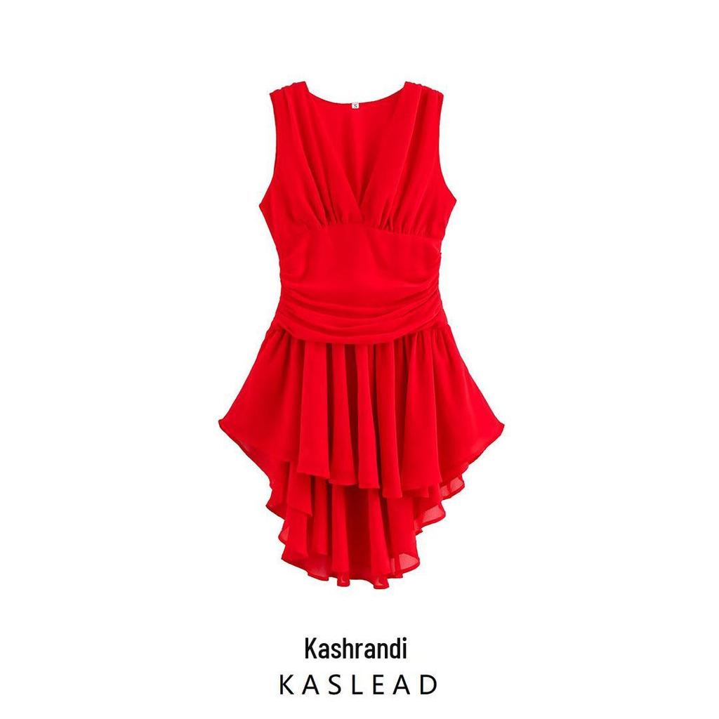2025 Spring Asymmetrical Chiffon Dress - Elegant European & American Fashion for Women