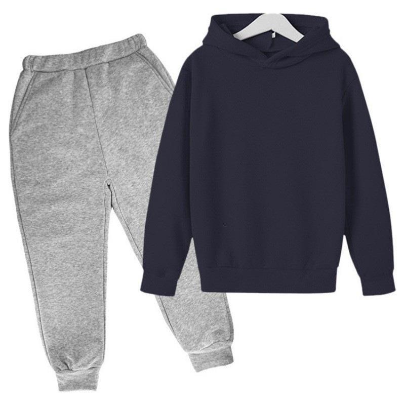 Solid Color Fashion Casual Children's Hoodie Sweatshirt Set for Autumn and Winter