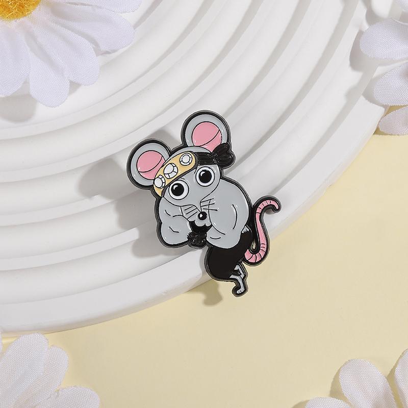 Fitness Muscle Mouse Enamel Pins Custom Japanese Anime Brooches Lapel Badges Clothes Animal Jewelry Gift for Friends