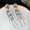 Silbernadel Luxuriöse Diamantbesetzte Imitationsperlen Tropfen Quaste Ohrringe - Elegantes Europäisches & Amerikanisches Hängeaccessoire.