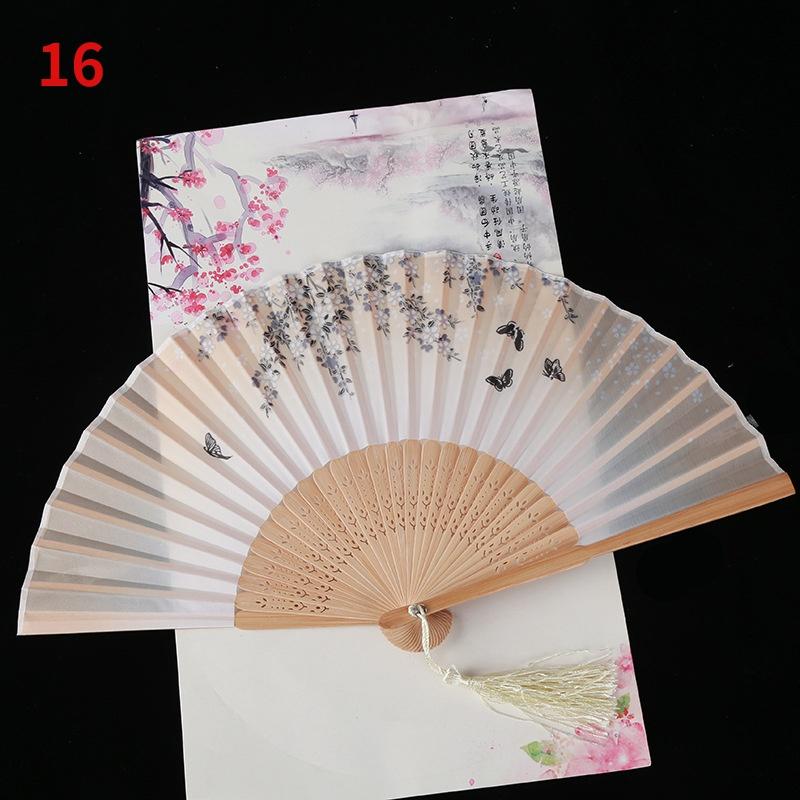 1Pc Vintage Silk Folding Fan Retro Chinese Japanese Bamboo Folding Fan Tassel Dance Hand Fan Home Decoration Ornament Craft Gift
