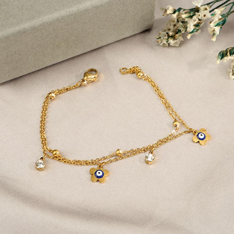 Crystal Cubic Zircon Charm Braclets Girls Hand Chains Wristband Turkish Blue Evil Eye Flower Stainless Steel Bracelets for Women