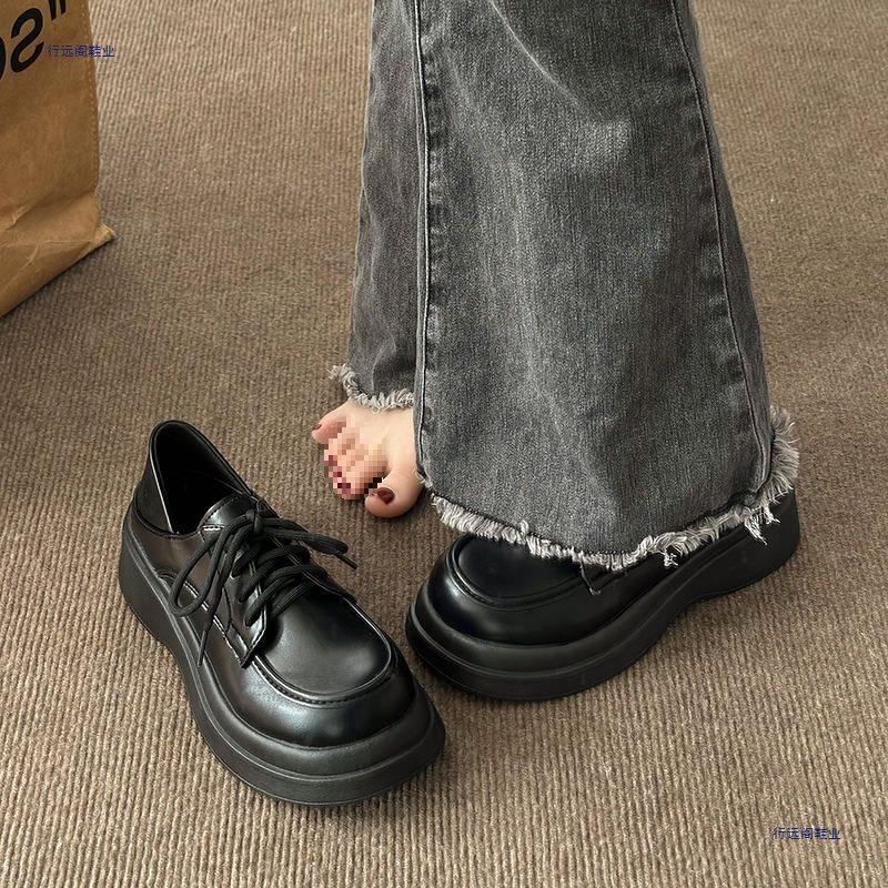 3543 Wind Small Leather Shoes Women's 41 Retro Big Head Shoes Muffin Platform Lace-up Student Single Shoes 42