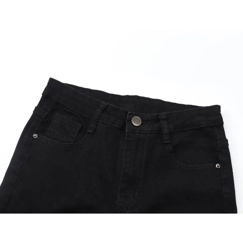 Women's Black High-Waisted Stretch Denim Micro-Flare Pants - Slimming & Trendy for 2025 Autumn/Winter