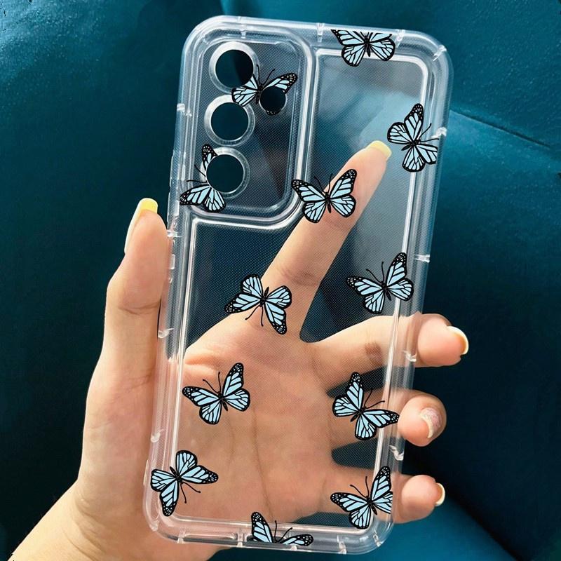 Cute Cartoon Butterflies Phone Case for Samsung S25 S24 S23 Ultra S22 Plus S21 FE A53 A52S A14 A15 A54 A55 5G Air Cushion Cover