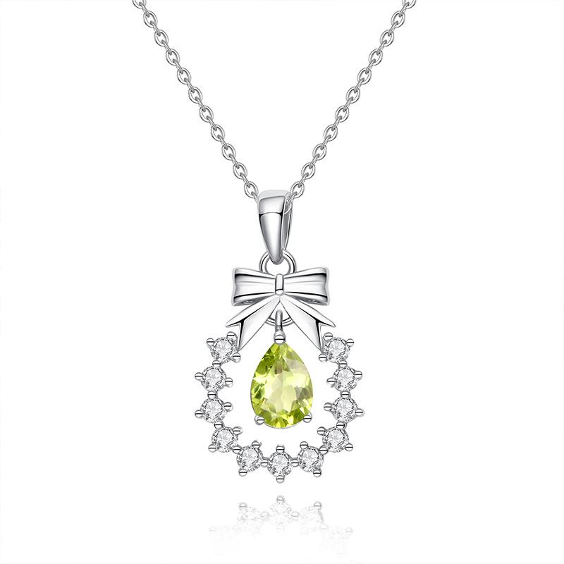 Original Bow Wreath Necklace Women S925 Sterling Silver Light Luxury Versatile Fairy Wind Natural Spar Collarbone Chain Jewelry Gift