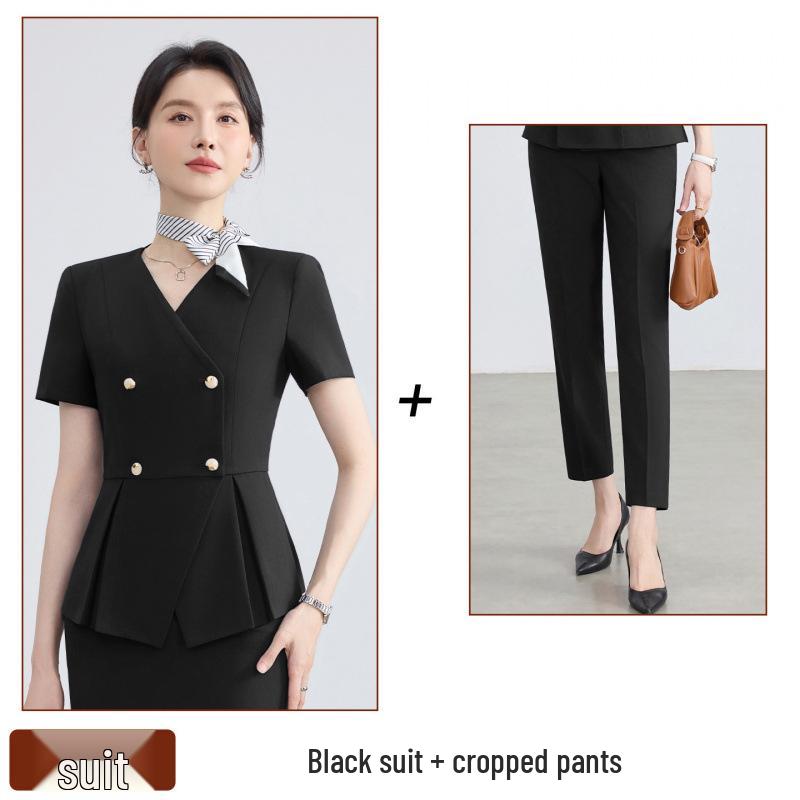 Women's Summer Short-Sleeved Suit: 2026 Professional Wear for Hosts/MCs, Beauty Salon Uniform
