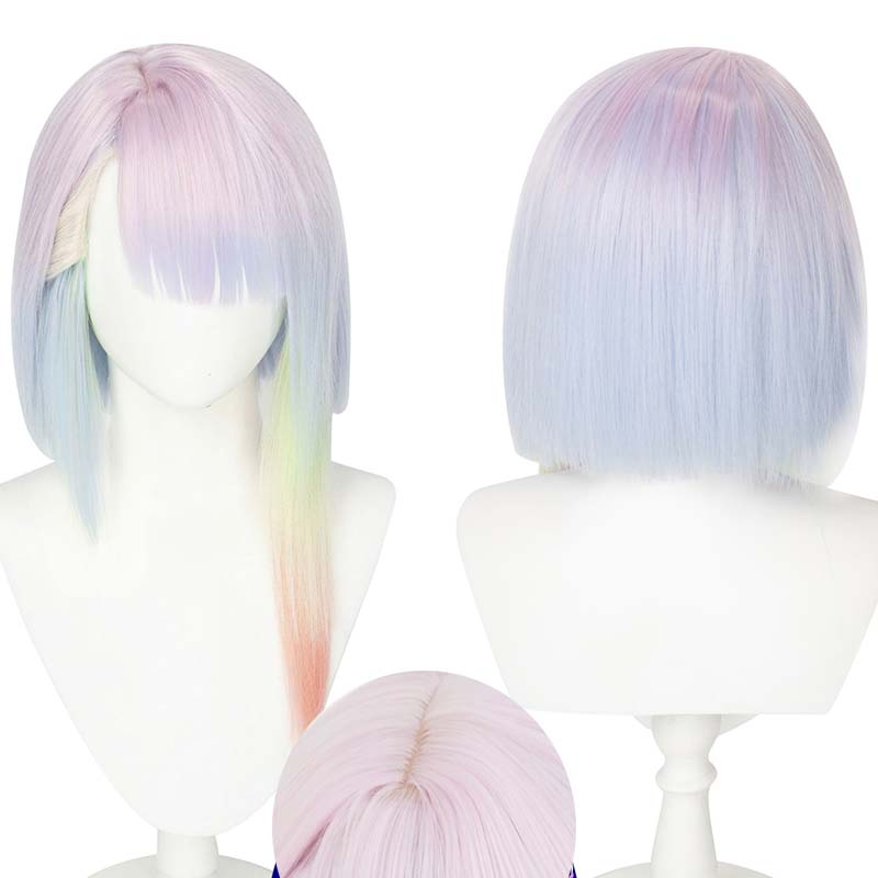 45cm Lucy Cosplay Pruik Anime Cosplay Lucyna Kushinada Meerkleurige Gradient Hittebestendig Haar Pruik + Pruikkap white