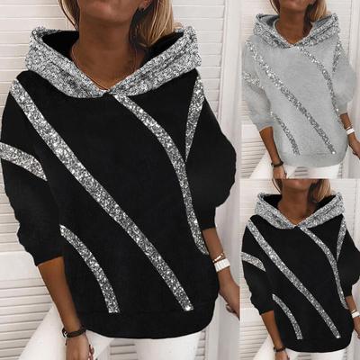 Womens  Fashion Sequin Print Loose Hoodie Tops Blouse Sweatshirt