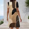Women Plus Size Round Neck Short Sleeve Printed A Line Midi Dress