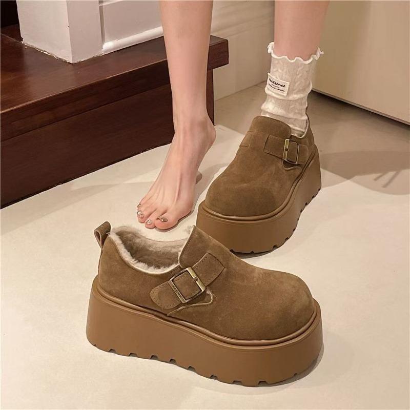 Thick-soled Cotton Shoes for Women, New Autumn and Winter Versatile Height-increasing Fleece Shoes