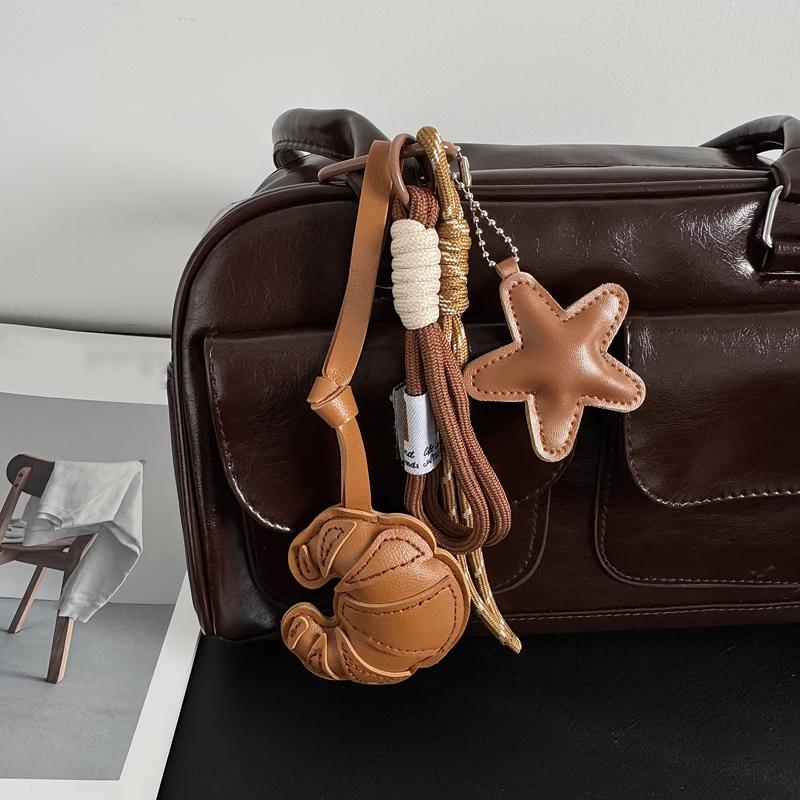 Taschenanhänger GHandgefertigtes Leder Croissant Geflochtener Stern Handy-Taschenanhänger Schlüsselanhänger Ornamente Geschenke