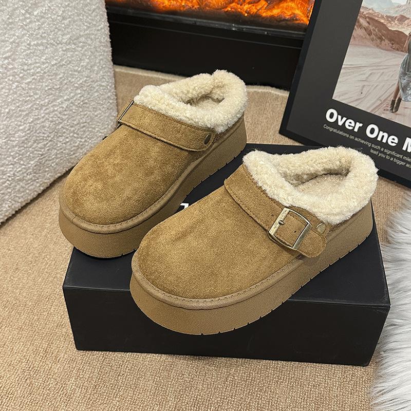 Thick-bottomed Outer Wear Bag Head Boken Wool Slippers Women's 2025 Autumn and Winter New Light Matte Leather Lamb Wool One-word Drag