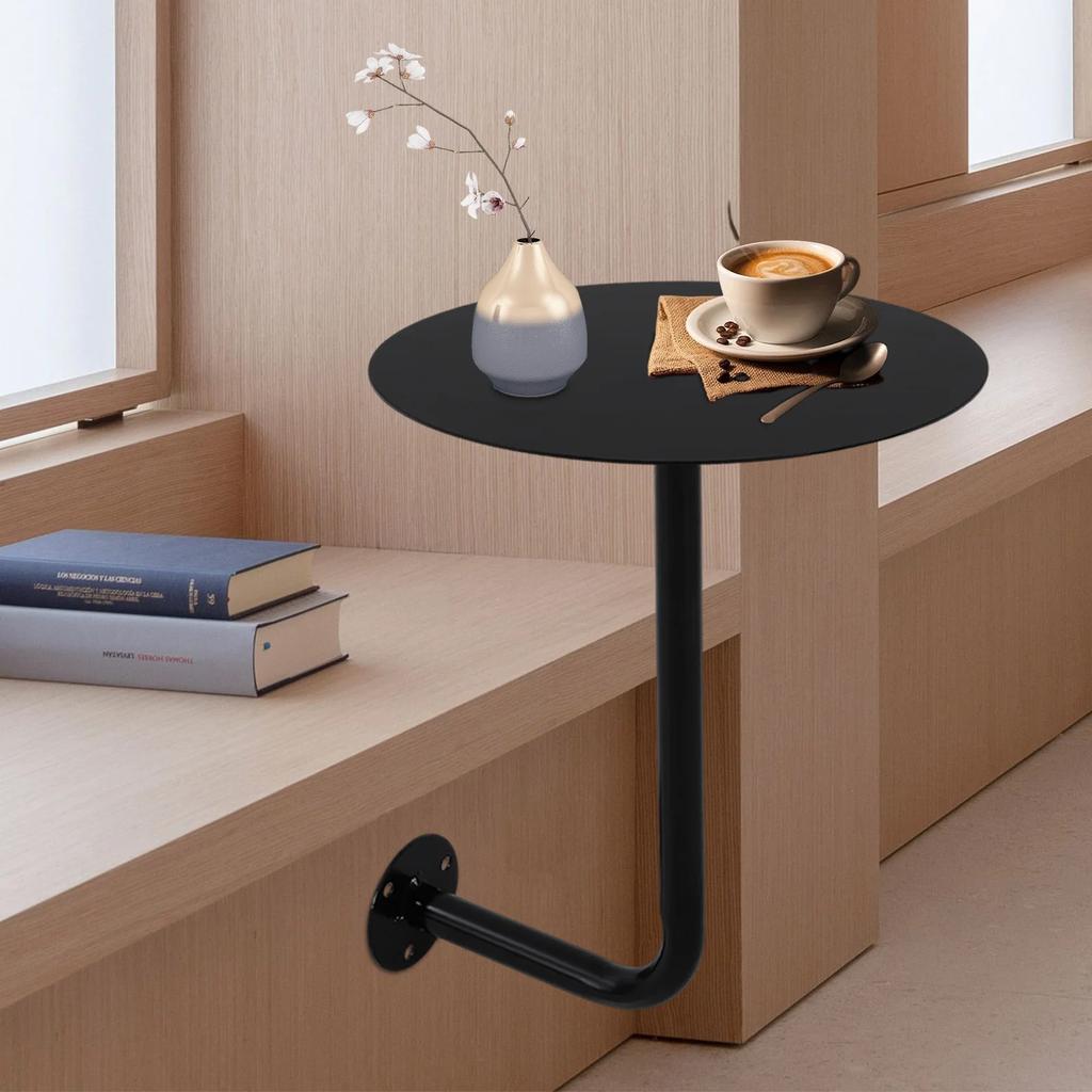 Mesa de Bistro para Cafetería Montada en la Pared, Tapa Redonda de Hierro Negro de 14" para Espacios Pequeños, Ahorra Espacio en el Suelo, Capacidad de Carga de 10 kg para Cafetería