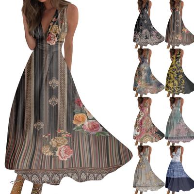 Women's Long Dress Dress Casual Dress Swing Dress A Line Dress Floral Fashion Streetwear Outdoor Daily Date Print Sleeveless V Neck Dress
