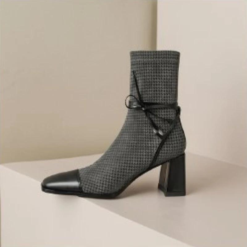 Shoes for Women  New Square Toe Ladies High Heels Comfortable Thick Heel Office Female Shoes Fashion Women's Ankle Boots