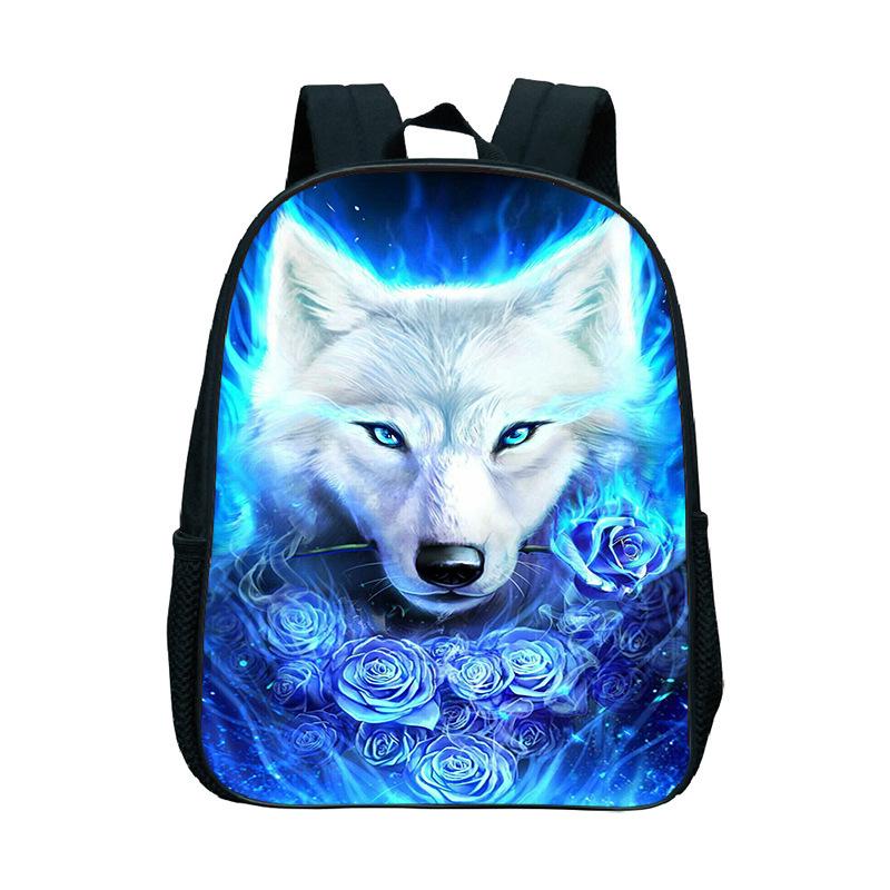 Animal Wolf Pattern Printed Backpack for Primary and Secondary School Students, Large Capacity Backpack
