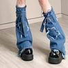 Stars Cross Trumpet Leg Covers Japanese JK Lolita Long Stockings Y2K Denim Leg Warmers  Women