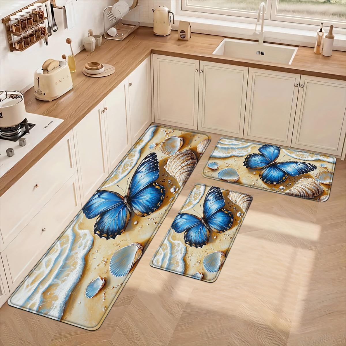 

1Pcs Anti Fatigue Kitchen Rugs, Blue Butterfly Print Waterproof Non-Slip Thick Cushioned Kitchen Mat Heavy Duty Comfort Standing Mat for Kitchen 40*60cm
