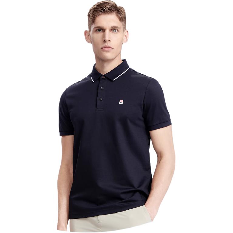 Fila Solid Color Breathable Casual Knit Polo Shirt Men Tops Legendary-Blue F51M421102F-NV