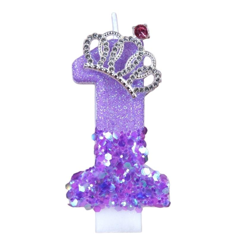 New 0-9 Number Birthday Candles Original Purple Sequined Crown Birthday Cake Digital Party Candle Decoration