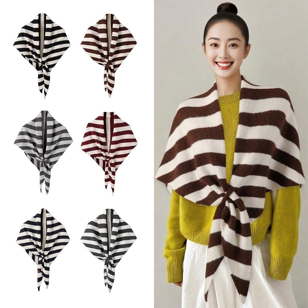 Striped Print Women Shawl Wool Blended Pashmina Wraps New Knitted Shawl  Autumn Winter