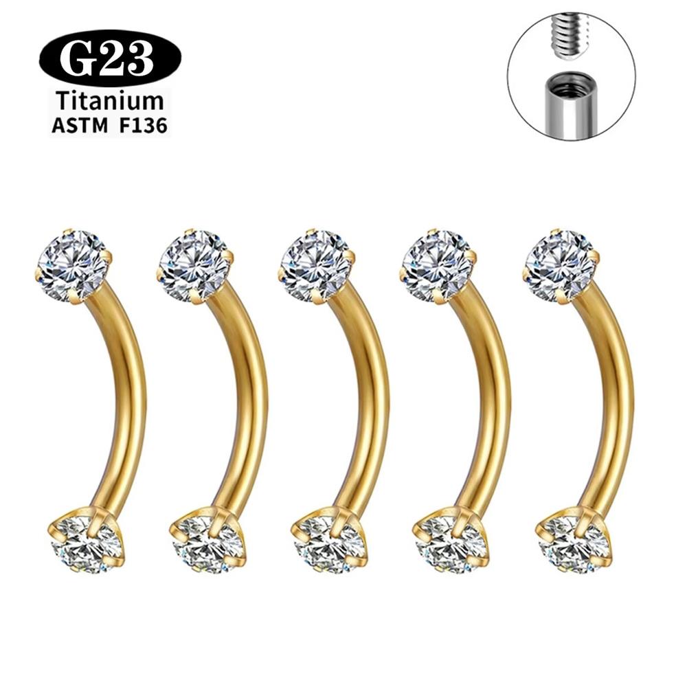 1/5 Pezzi Titanio ASTM F136 Filettatura Interna Piercing Sopracciglio Rook Barra Curva Kit Anelli per Sopracciglio Trago Labbra