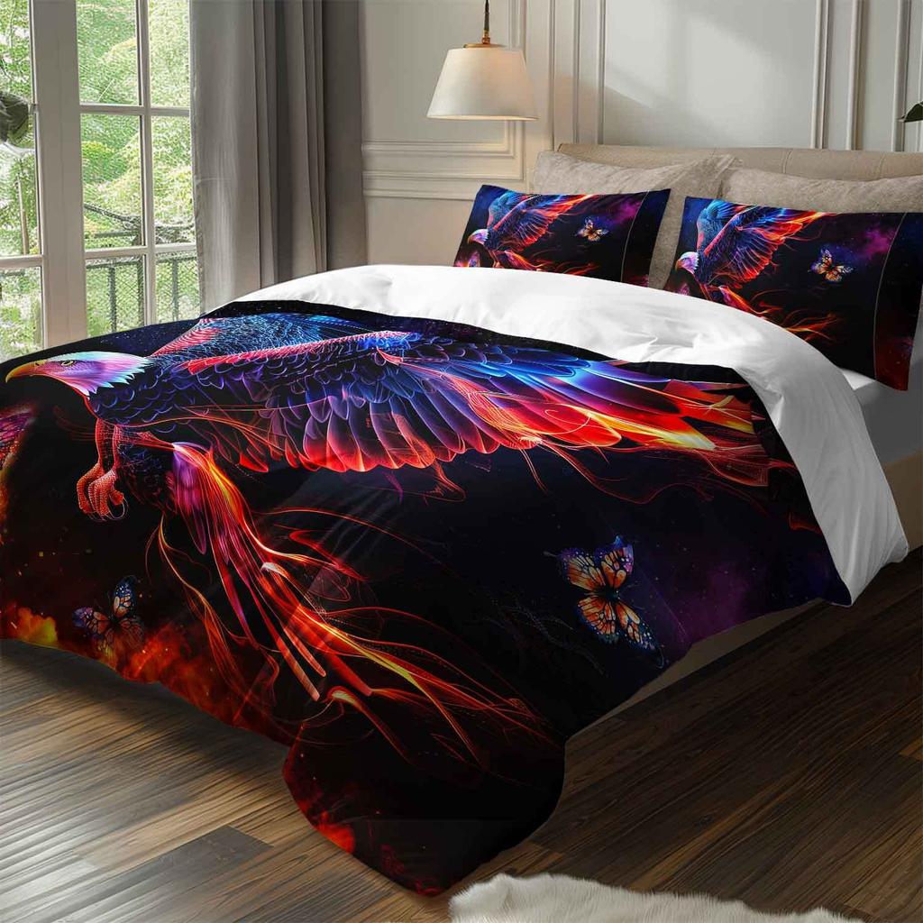 3pcs Fiery Eagle & Butterfly Bedding Duvet Cover Set Eagle Butterfly Bedding Set Abstract Eagle Themed Bed Quilt Set for galaxy