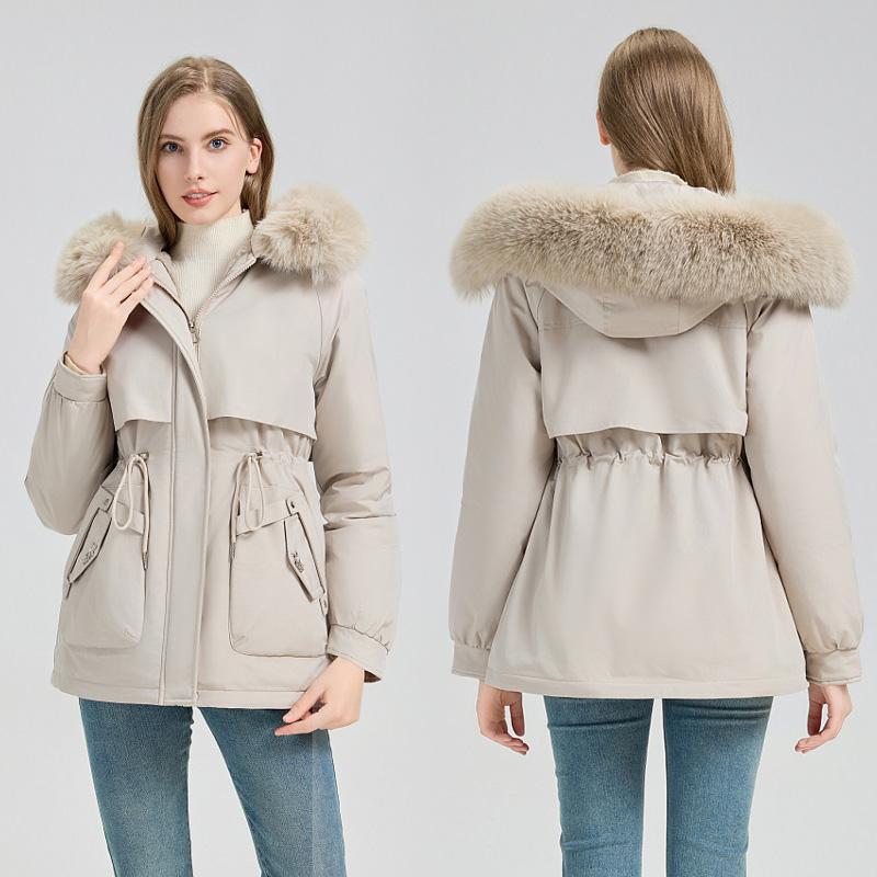 Herbst- und Wintermode Parkas in mittlerer bis langer Länge, warm und dick gefüttert, Samt, einfarbig