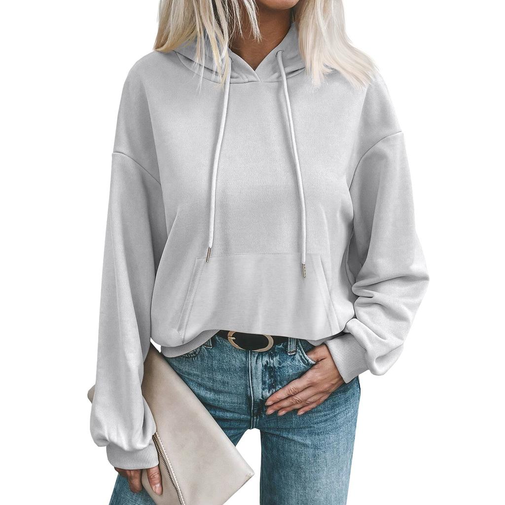 Damen Modischer Herbst und Winter Einfarbig Lässiger Lockerer Kopf Langarm Kapuzenpullover