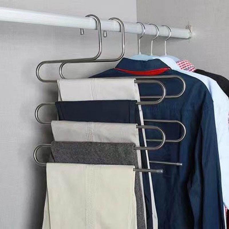Stainless Steel & Wrought Iron S-Shaped Non-Slip Pants Rack - Multi-Layer, Multifunctional Wardrobe Storage Hanger