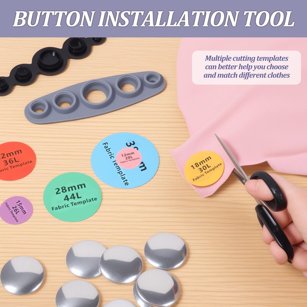 100/120 Pcs Cover Button Kit  5 in 1 Button Tool Aluminum Alloy Button Craft Kit with Tool 6 Size DIY Fabric Cloth Cover Buttons