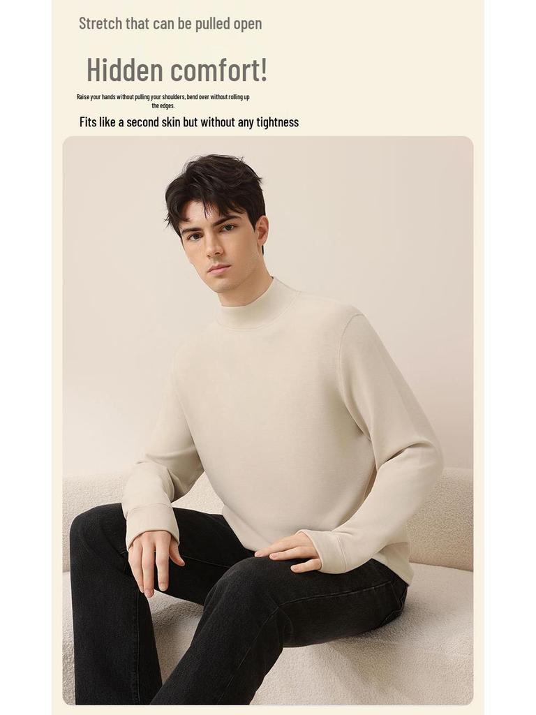 Men's Plus Size Wool Blend Warm Base Layer Top for Autumn and Winter
