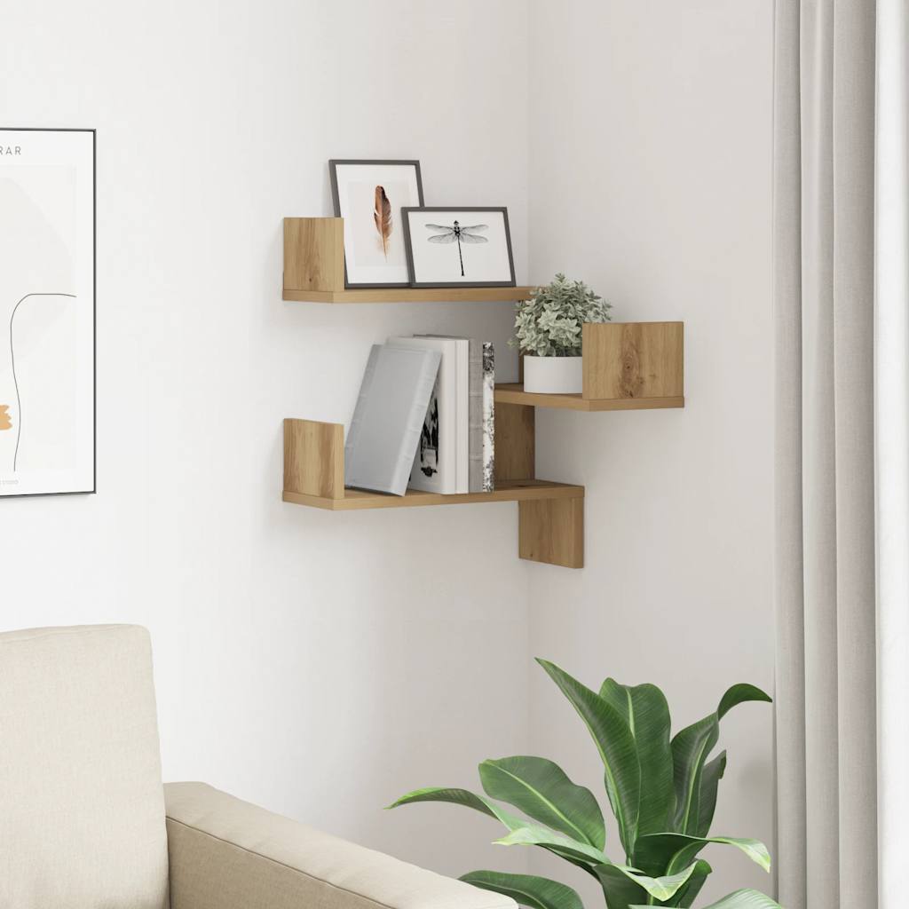 Vintage wooden corner shelf, creative design irregular wall shelf, artistic wall-mounted decorative storage rack, 40x40x49,5 cm