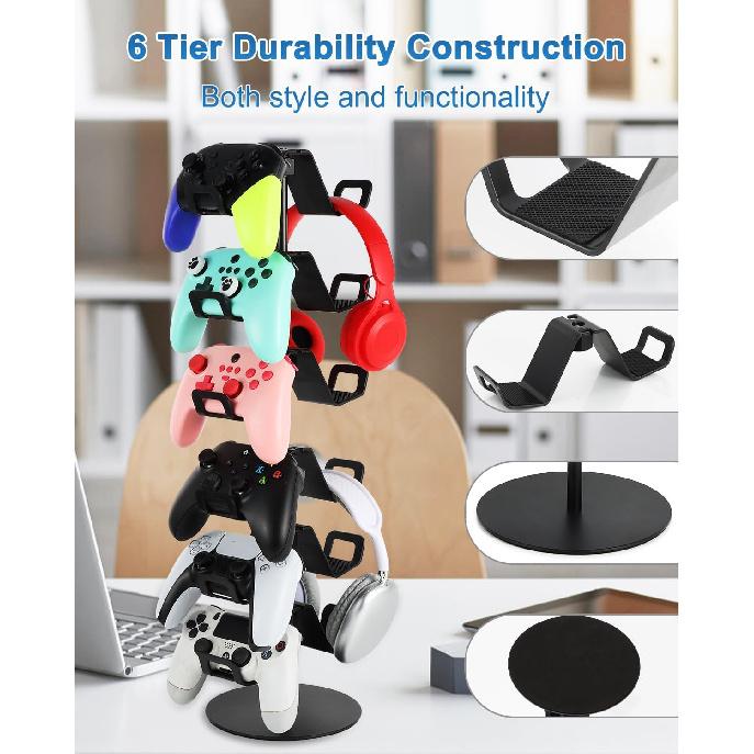 Gamer Gift,6-Tier Controller Headphone Stand Desktop,Ideal Gift for Game Lover - Universal Organizer for Controllers and Gaming Headsets,Unique