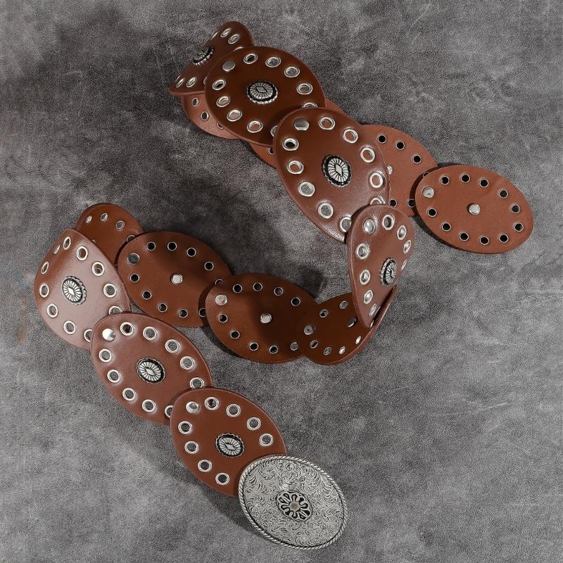 Wide Belt For Women Grommet Waist Chain Belt Discs Chain Belly Chain For Dress Western Oval Belt Waist Chain