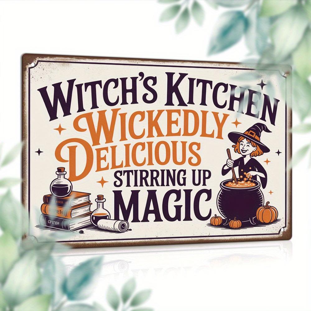 1pc Putuo Decor Vintage Halloween Metal Tin Sign - Witch's Kitchen Decor with "Wickedly Delicious" & Magic Quote - Retro Witch C